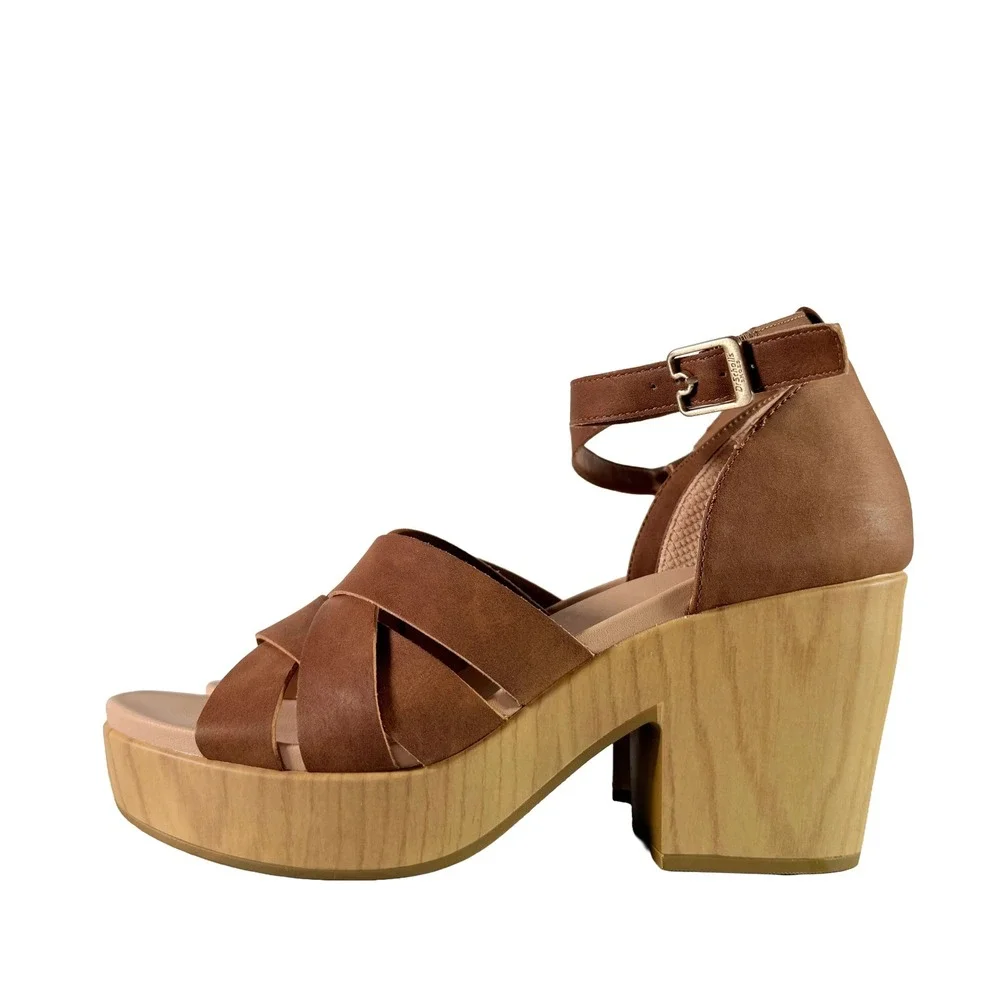 Dr. Scholl's Blissful Platform Heeled Sandal Brown Faux Leather Womens 9.5M